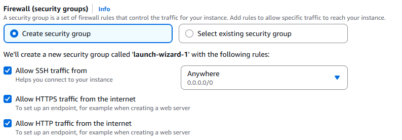 AWS security group inbound rules showing SSH port 22, HTTP 80, and HTTPS 443 initially configured